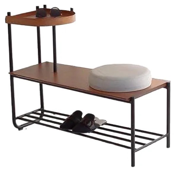 Banco Madison Assento Redondo Estofado com Mesa Lateral e Sapateira Estrutura Laminada Base em Metal