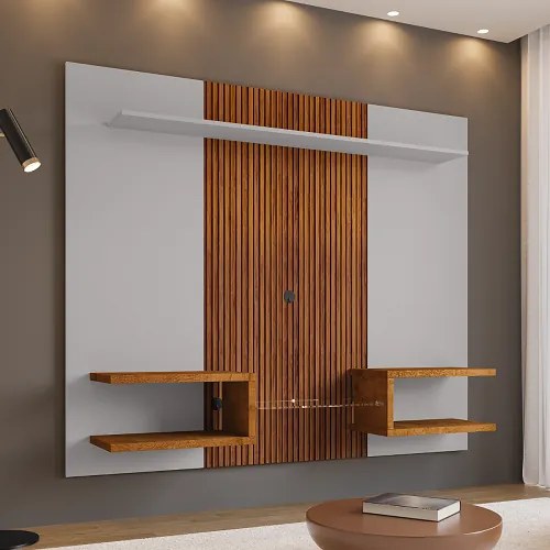 Painel Atlas Off White/Naturalle Ripado – Bechara Móveis