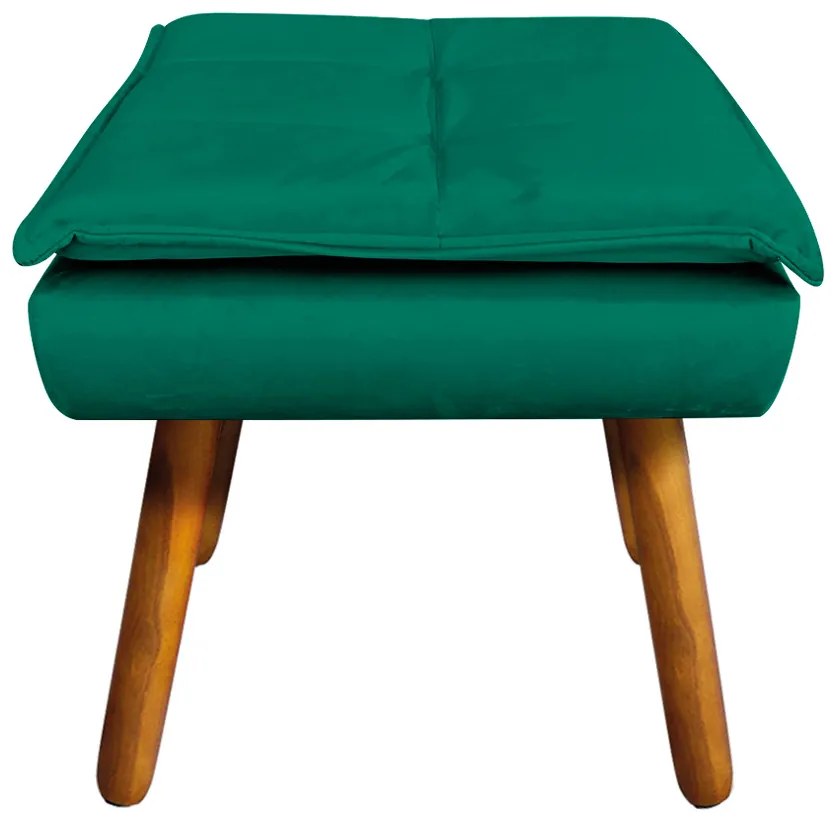 Kit 02 Puffs Opala Veludo Verde Esmeralda Pés Palito Castanho - D'Rossi