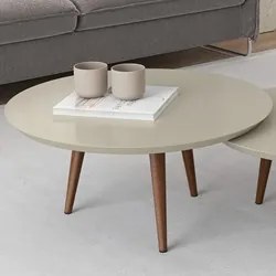 Mesa de Centro Redonda Pés Madeira Luna 670 Off White - Patrimar