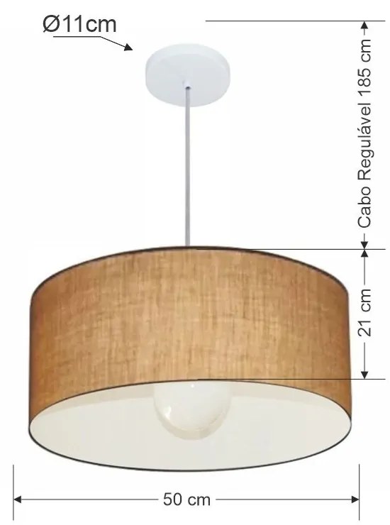 Lustre Pendente Cilíndrico MD-4052 Cúpula em Tecido 50x21cm Palha - Bivolt