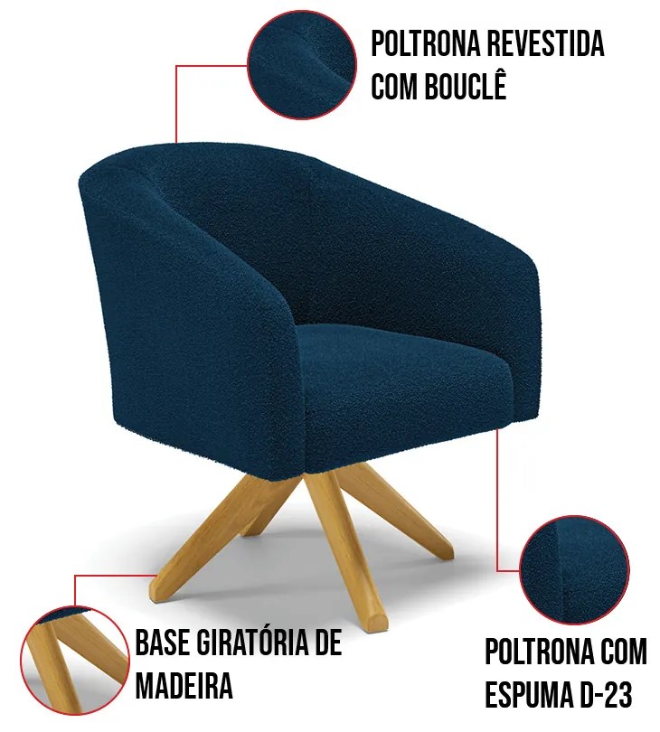 Poltrona Decorativa Giratória MA30 Kit 2 Stella Bouclê D03 - D'Rossi - Azul