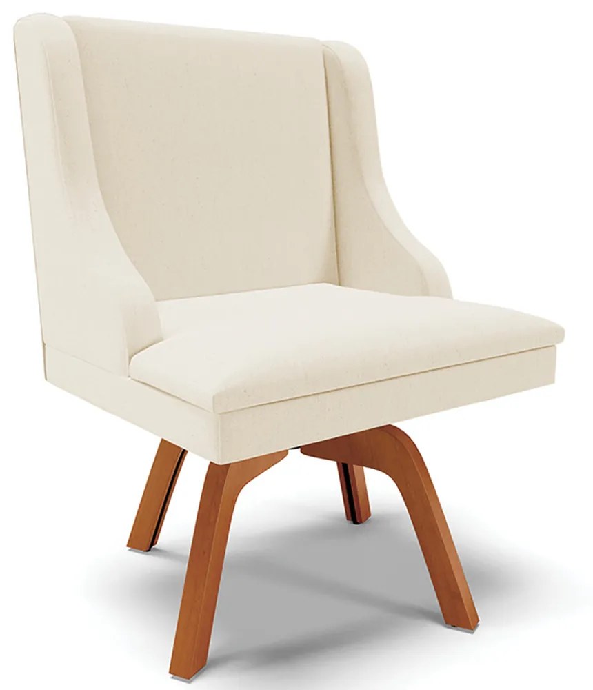 Cadeira Decorativa Sala de Jantar Base Giratória de Madeira Firenze Linho Bege/Natural G19 - Gran Belo