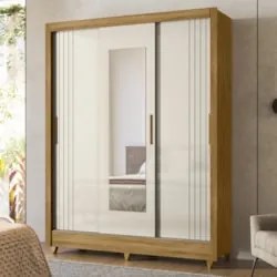 Guarda Roupa Solteiro Espelho 3 Portas Viena Z17 Freijó/Off - Mpozenat