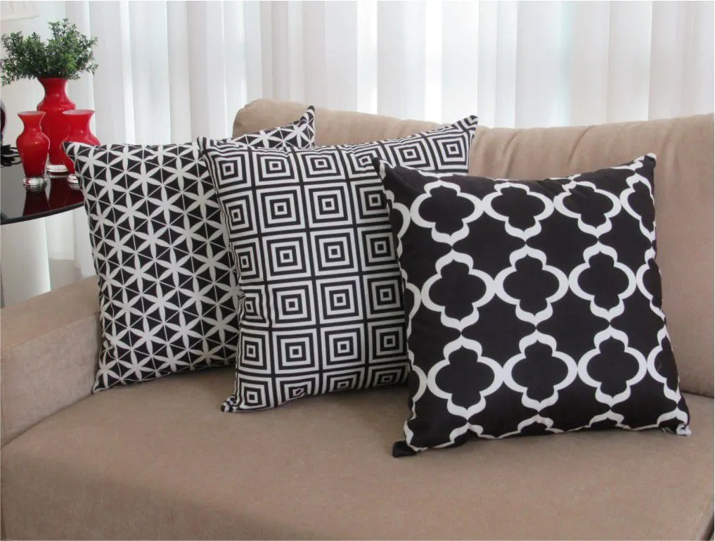 3 Capas para Almofadas Confort Veludo Geométrico Preto 50x50cm
