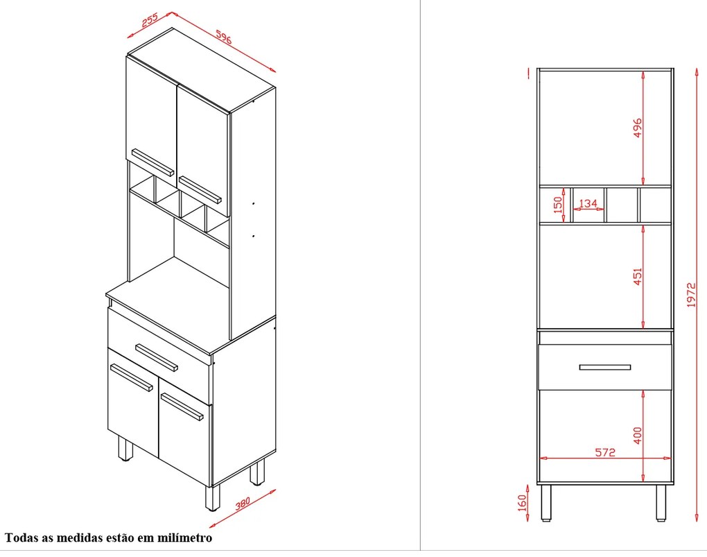 Cozinha Zínia Completa Balcão com Tampo MB1 300cm