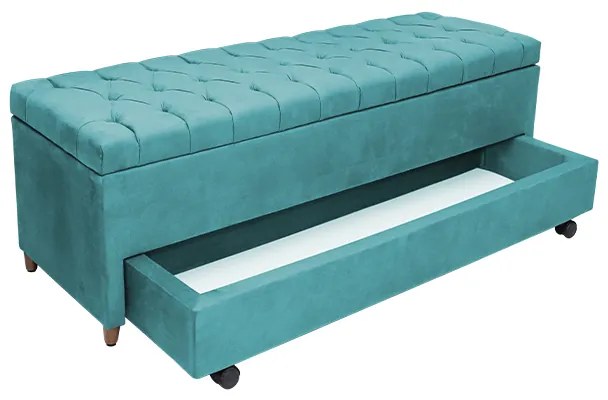 Calçadeira Baú com Sapateira Casal 140cm Paris Capitonê Suede Turquesa - Sheep Estofados - Água