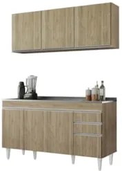 Armário Cozinha e Balcão Com Pia 150cm Marrocos Castanho    - Lumil