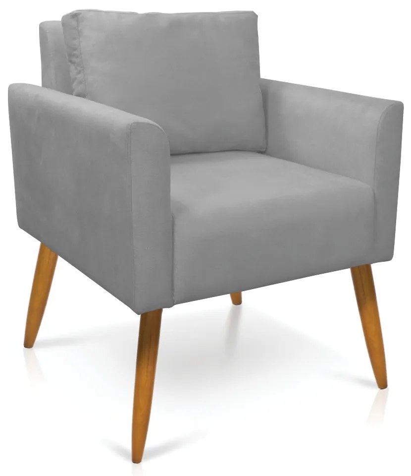 Poltrona Aline Suede Pés Palito Castanho D03 - D'Rossi - Cinza