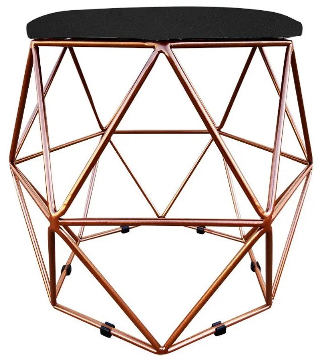 Puff Aramado Hexágono Decorativo Industrial Cobre com Sintético Preto D03 - D'Rossi