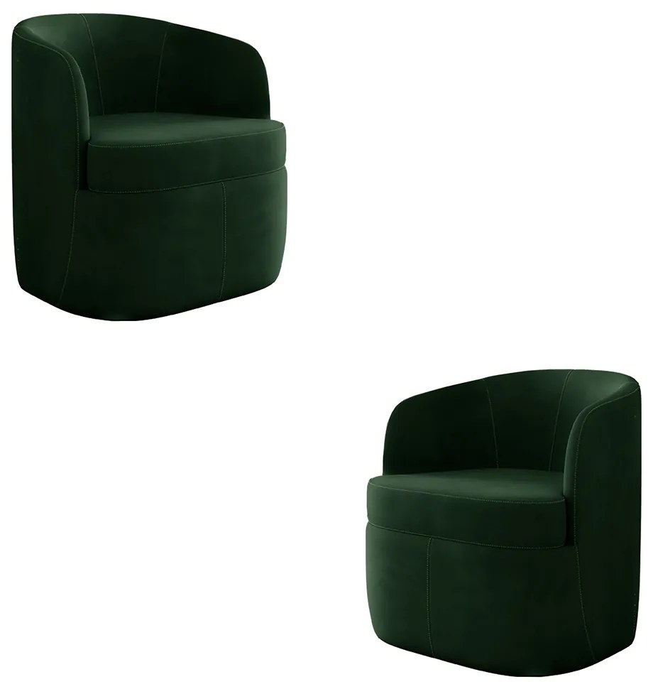 Kit 2 Poltronas Decorativas Design Moderno Bel Sala de Estar Base Giratória Veludo Verde G33 - Gran Belo