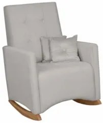 Poltrona Amamentação Base Madeira Balanço Lola Veludo Cinza F03 - Mpoz