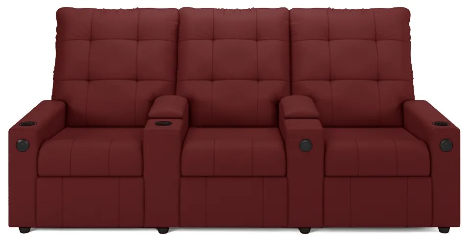 Poltrona do Papai Reclinável Sala de Cinema Movie 3 Lugares Manual Baú USB PU Vermelho