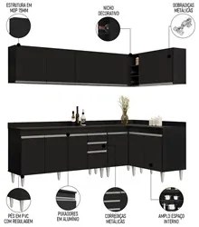 Armário de Cozinha Modulado de Canto 6 Peças CP32 Balcão com Tampo Pre