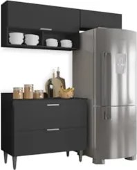 Armário de Cozinha Com Tampo CP03 170cm Pérola Preto Z34      - Mpozen