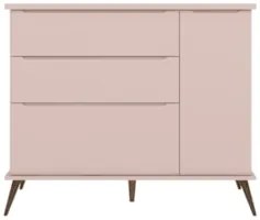 Cômoda Infantil 1 Porta 3 Gavetas 100% MDF Pés Retrô Mel Z39 Rosê - Mp