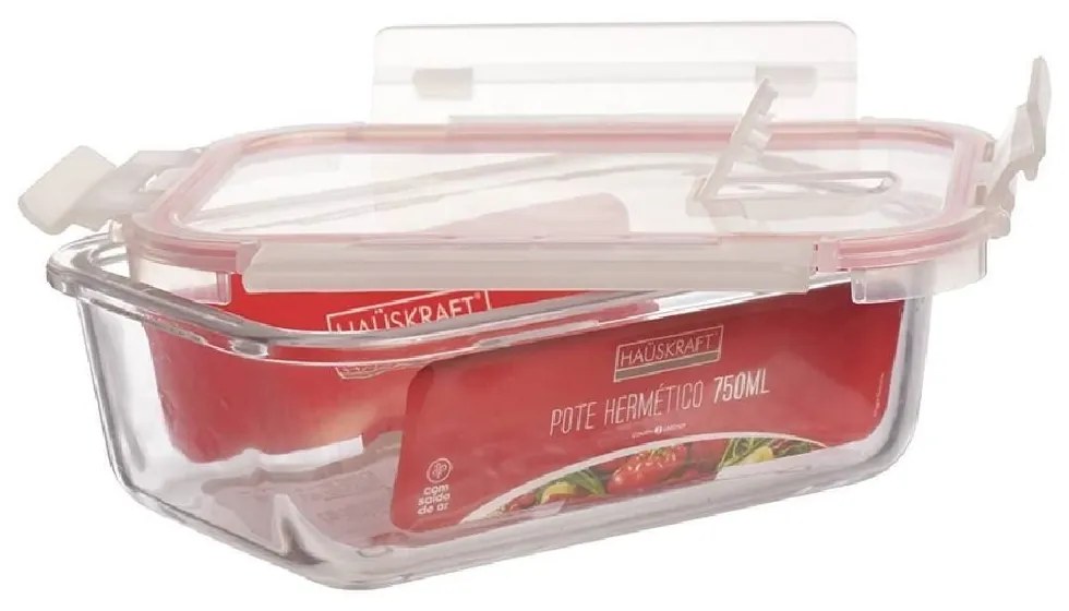 Pote Hermético Retangular Com Saída De Ar 750ml
