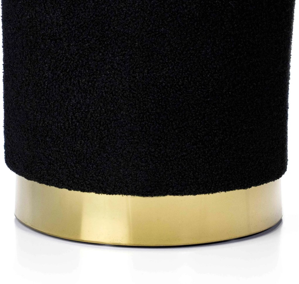 Puff Decorativo Redondo Tayla em Bouclê Preto com Detalhe Dourado na Base 40 cm - D'Rossi