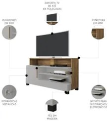 Rack Bancada Para TV 48 Pol 108cm Angra Off/Cinamomo B02 - Mpozenat