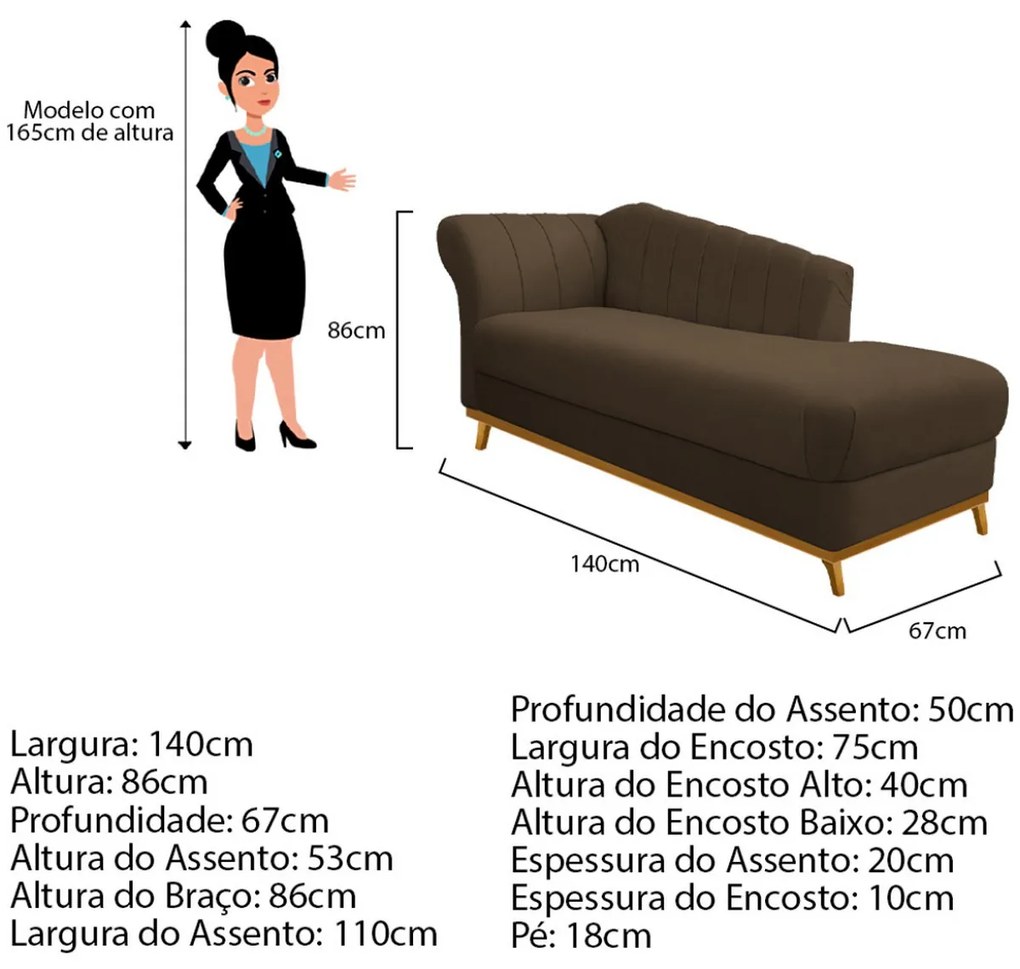 Recamier Vanessa 140cm Lado Direito Suede Marrom - ADJ Decor