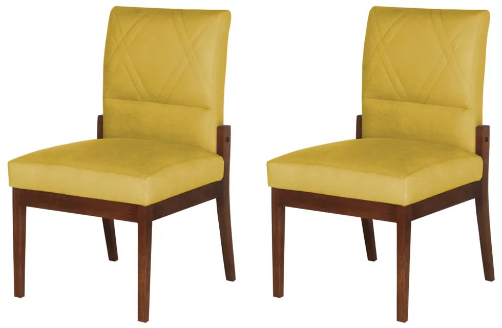 Conjunto 2 Cadeiras De Jantar Aurora Base Madeira Maciça Estofada Suede Amarelo