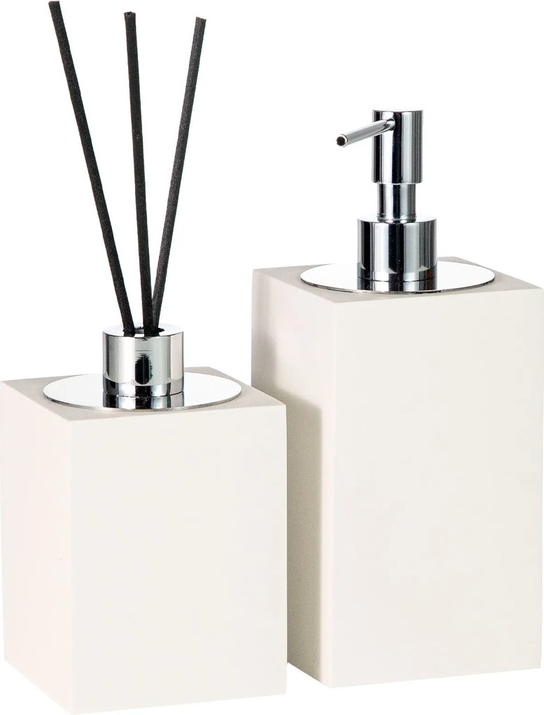 Conjunto Banheiro Duo Quadrado Resina Off White Fosco - Cromado