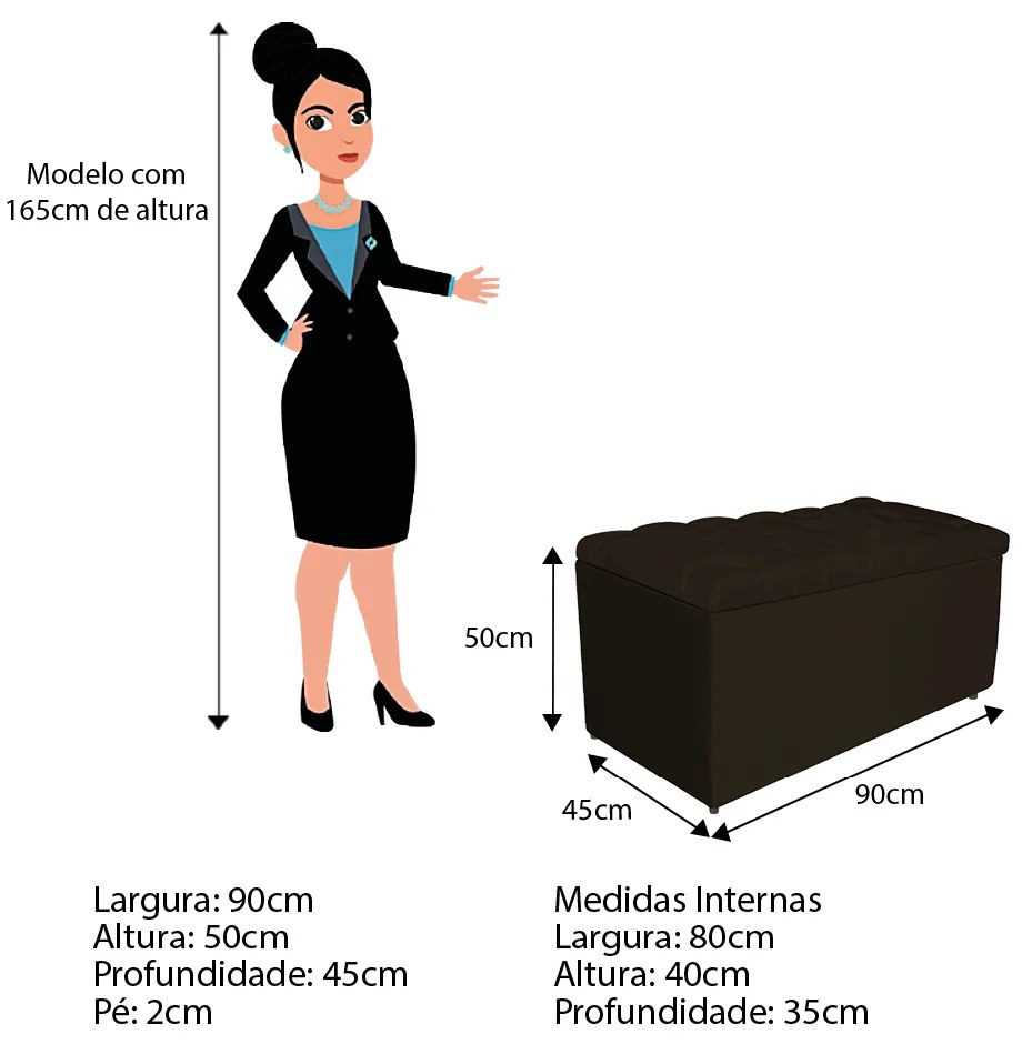 Calçadeira Estofada Liverpool 90 cm Solteiro Corano Marrom - ADJ Decor