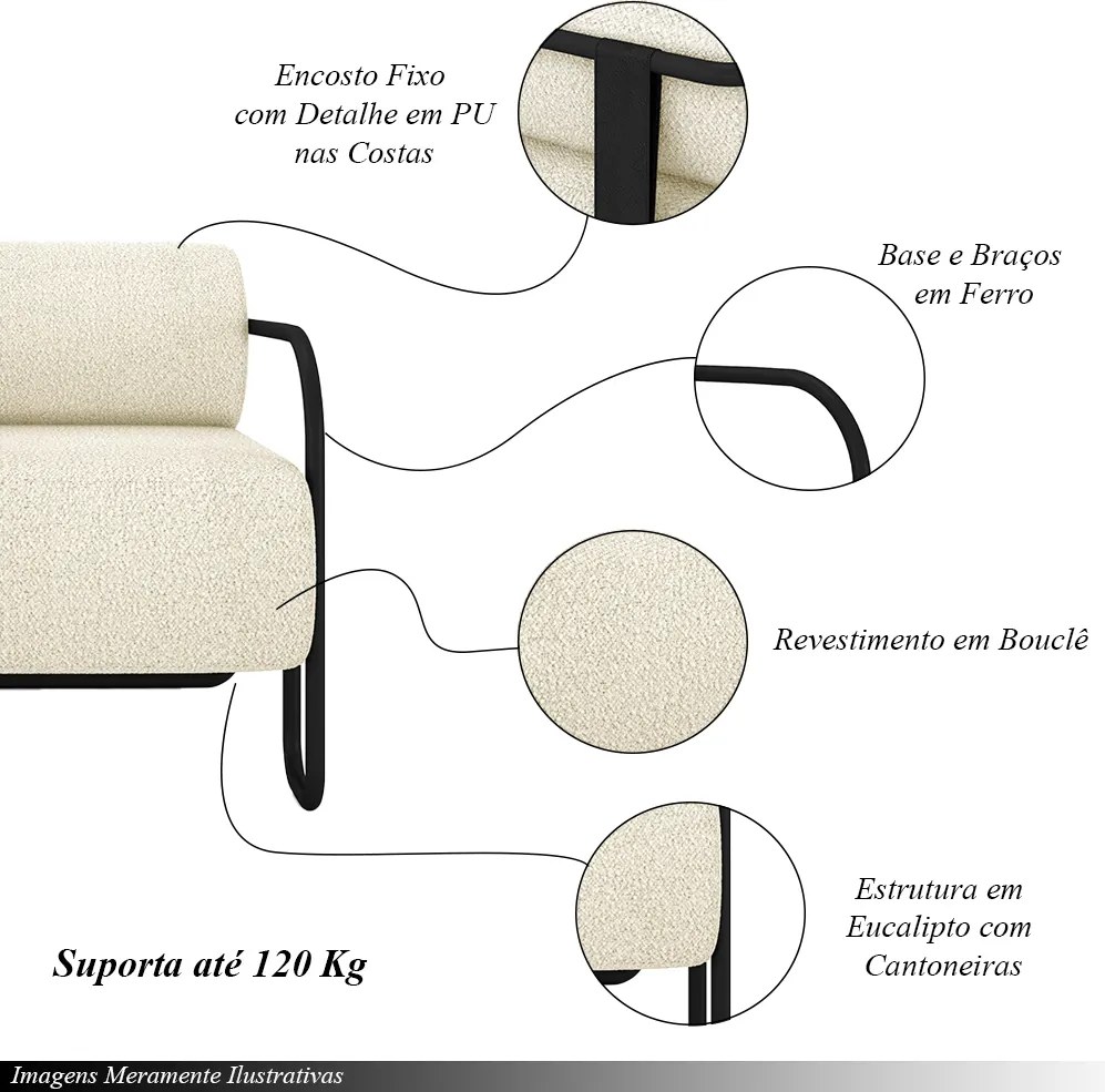Kit 2 Poltronas Decorativas Sala de Estar Polatsk Base Industrial de Ferro Bouclê Off White G33 - Gran Belo