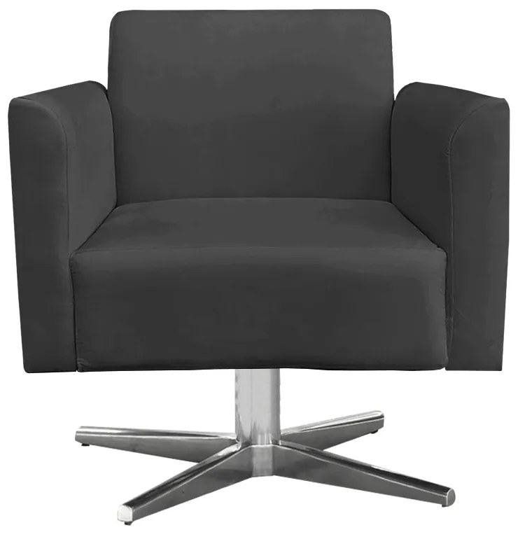Kit 02 Poltronas Giratória Marisa Suede Base Cromada D03 - D'Rossi - Preto