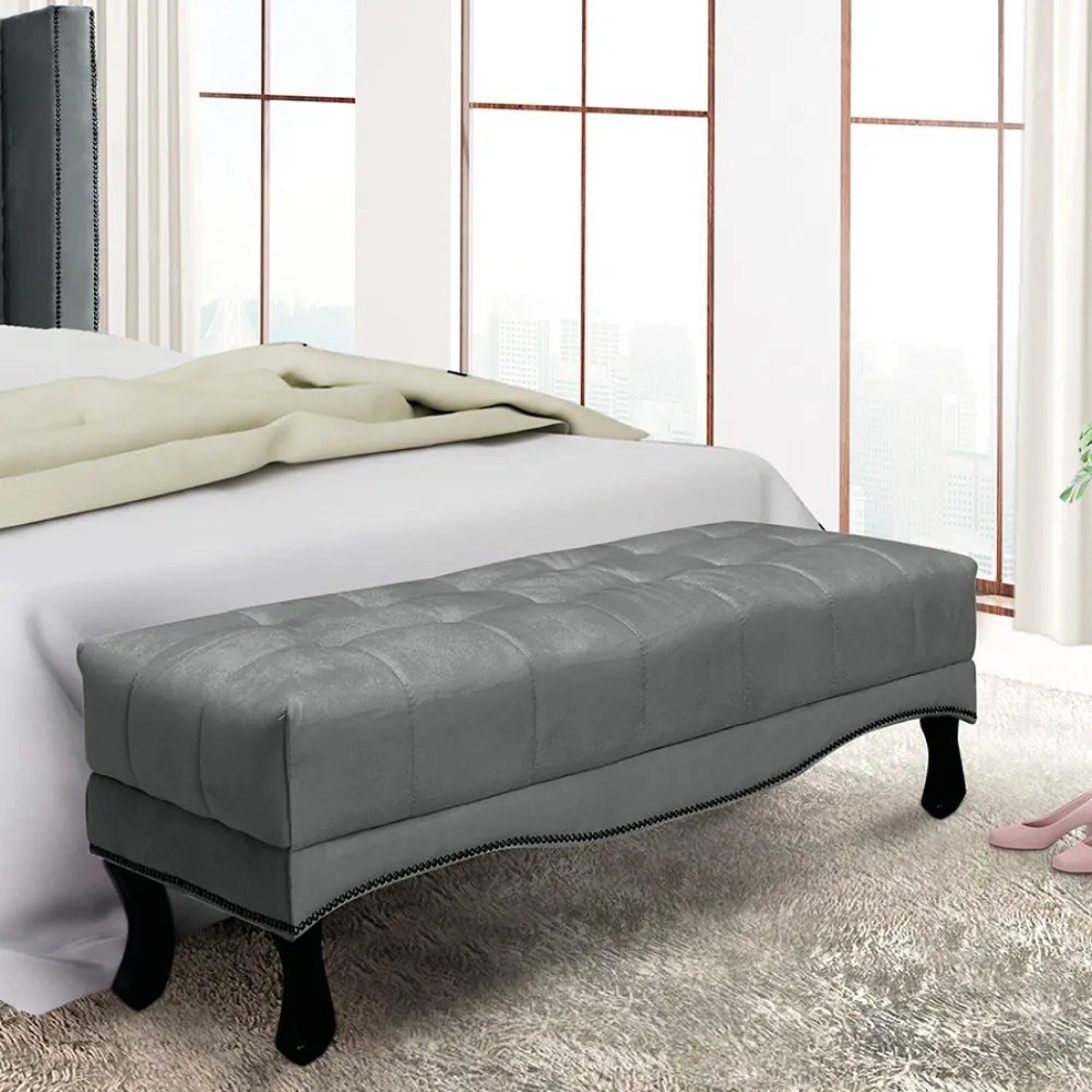 Puff Recamier Retrô Luis Xv Captonê Quarto Vicenza 140cm Veludo Cinza S04 - D'Rossi