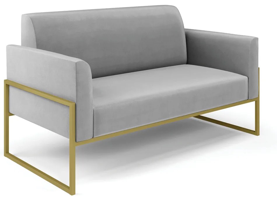 Sofá Namoradeira com Poltrona Base Industrial Alta Dourado Marisa Suede D03 - D'Rossi - Cinza