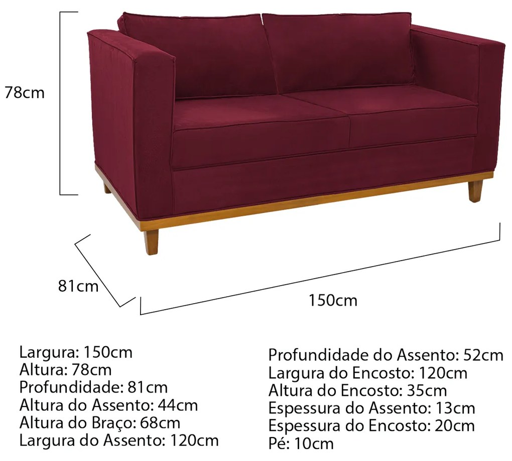 Kit Sofá 2 Lugares e Poltrona Europa Suede Bordô ADJ Decor