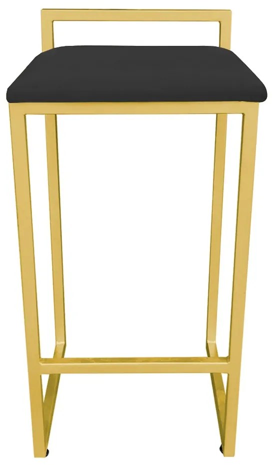 Conjunto 02 Banqueta Alta Industrial Pietra Suede Preto Base Dourado D'Rossi