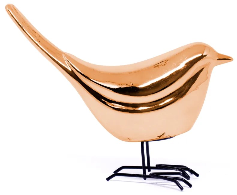 Pássaro em Cerâmica Decorativo Rosê 15x18x7 cm - D'Rossi