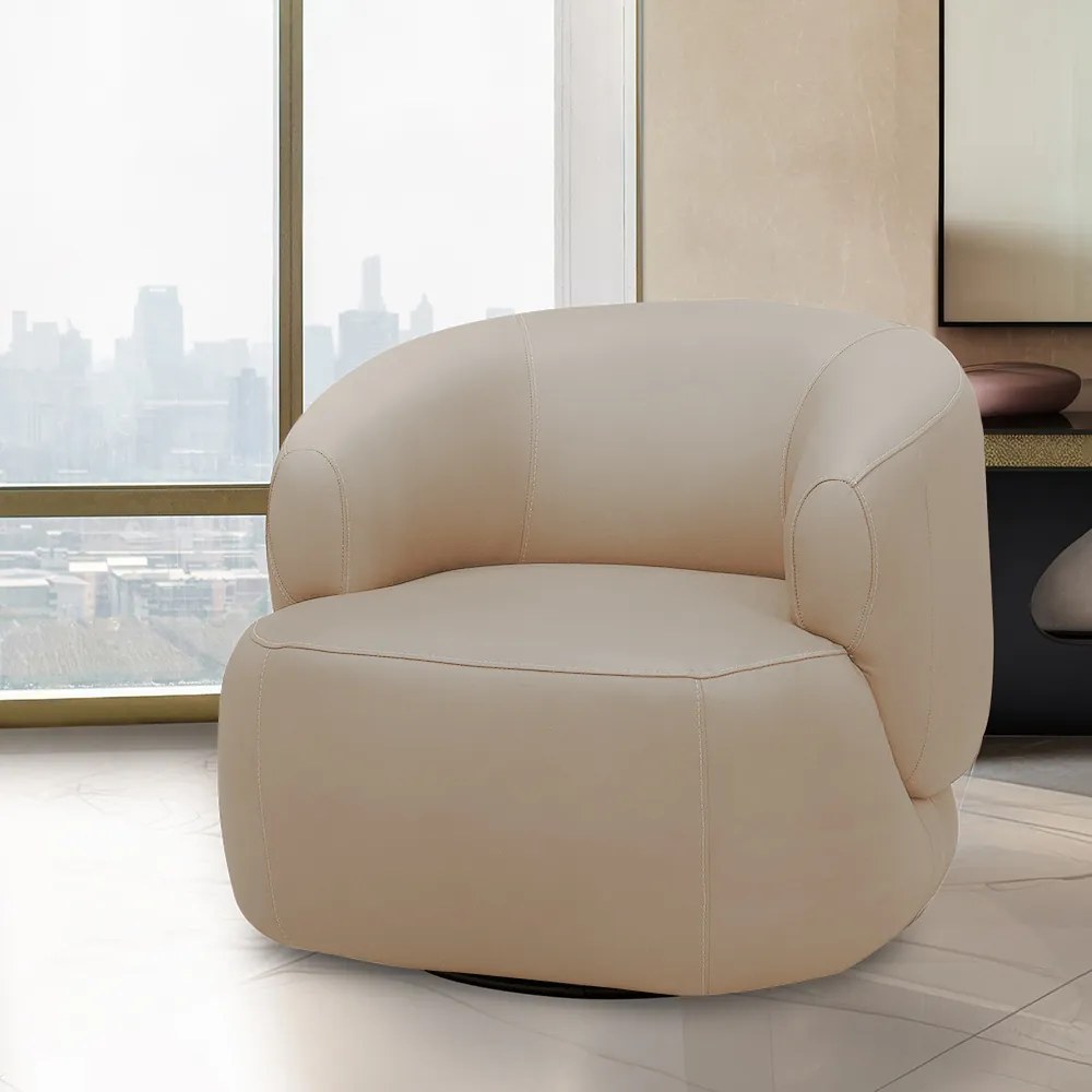 Poltrona Decorativa Verona Sala de Estar Base Giratória em Aço Couro Nude G88 - Gran Belo