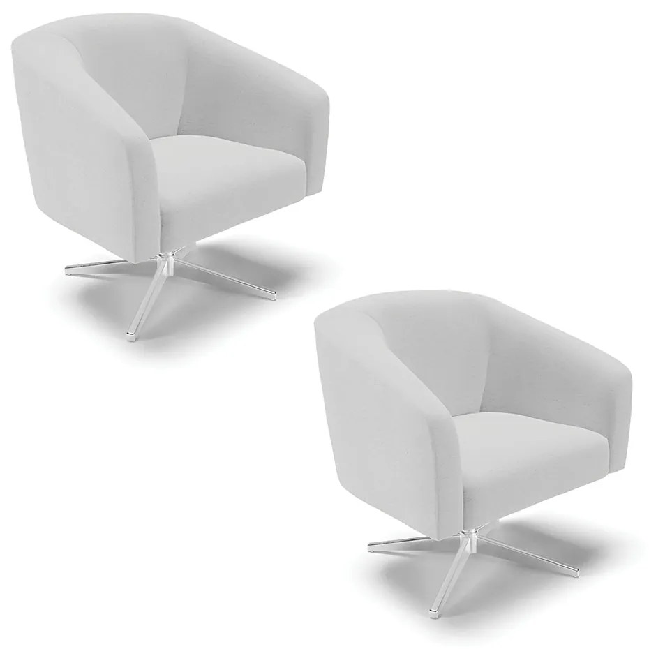 Poltrona Decorativa Giratória Cromada Kit 2 Stella Linho D03 - D'Rossi