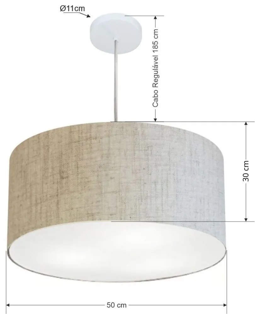 Lustre Pendente Cilíndrico Md-4245 Cúpula em Tecido 50x30cm Rustico Bege - Bivolt