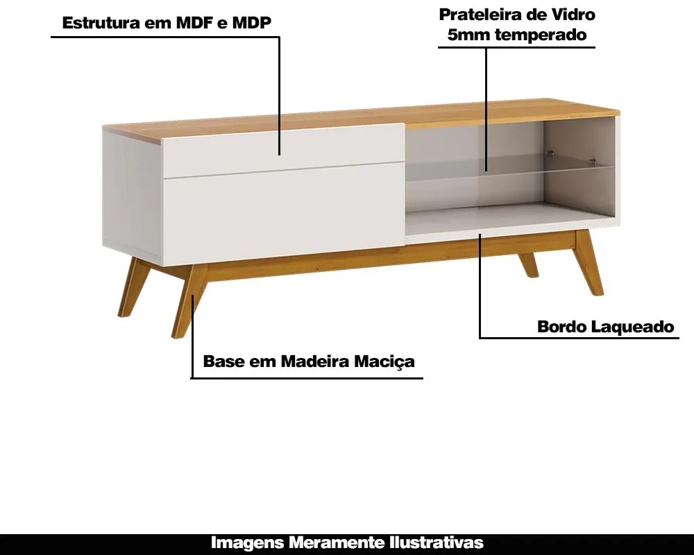 Rack Bancada 1 Gaveta 146cm Amy Off White/Nature G29 - Gran Belo