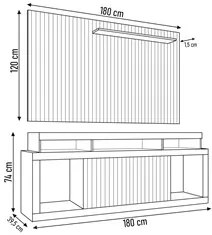 Rack Bancada Com Painel Para TV 65 Pol. Ripado Krome C01 Buriti/Fendi