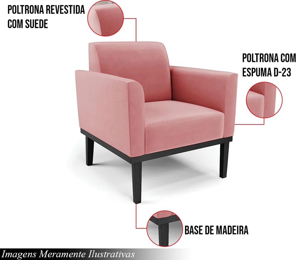 Kit 2 Poltronas Decorativas Isabella Pés Fixo em Madeira Preto Suede Rose G19 - Gran Belo