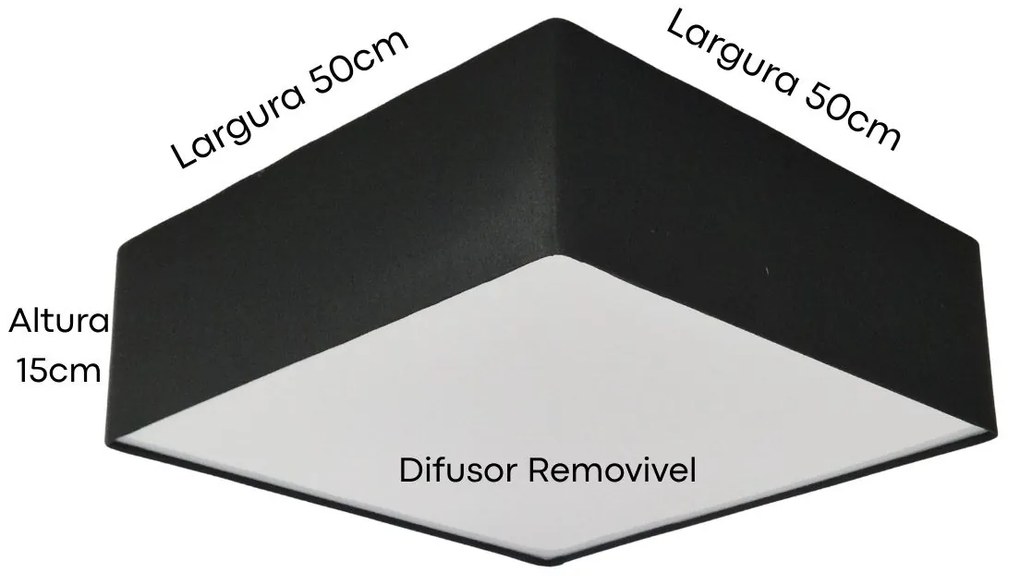 Plafon Quadrado Md-3002 Cúpula em Tecido 50x50x15cm Preto - Bivolt