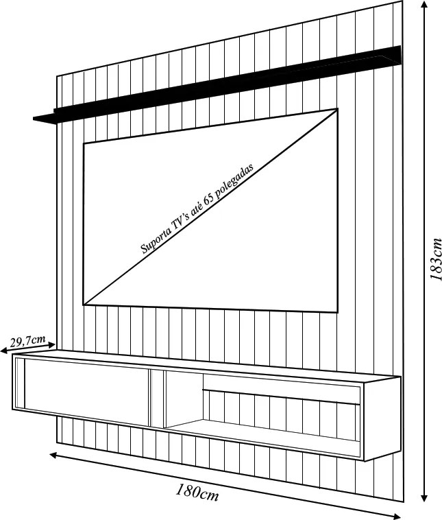 Painel Sirius Ripado 180cm para TV até 65 com Ripado MDF Buriti/OffWhite G11 - Gran Belo