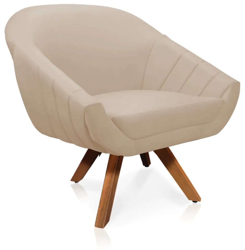 Kit 01 Namoradeira 02 Lugares e 01 Poltrona Giratória Giovana Suede Bege Base Madeira MM30 - D'Rossi