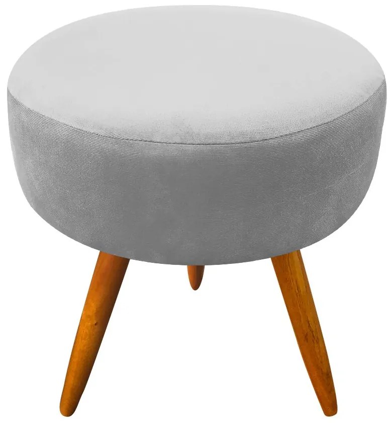 Puff Banqueta Berlim Redondo Suede Cinza Pés Castanho D'Rossi