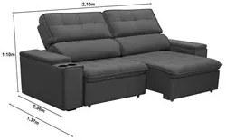 Sofá Retrátil Reclinável 3 Lugares 210cm Ginevra F05 Veludo Grafite -