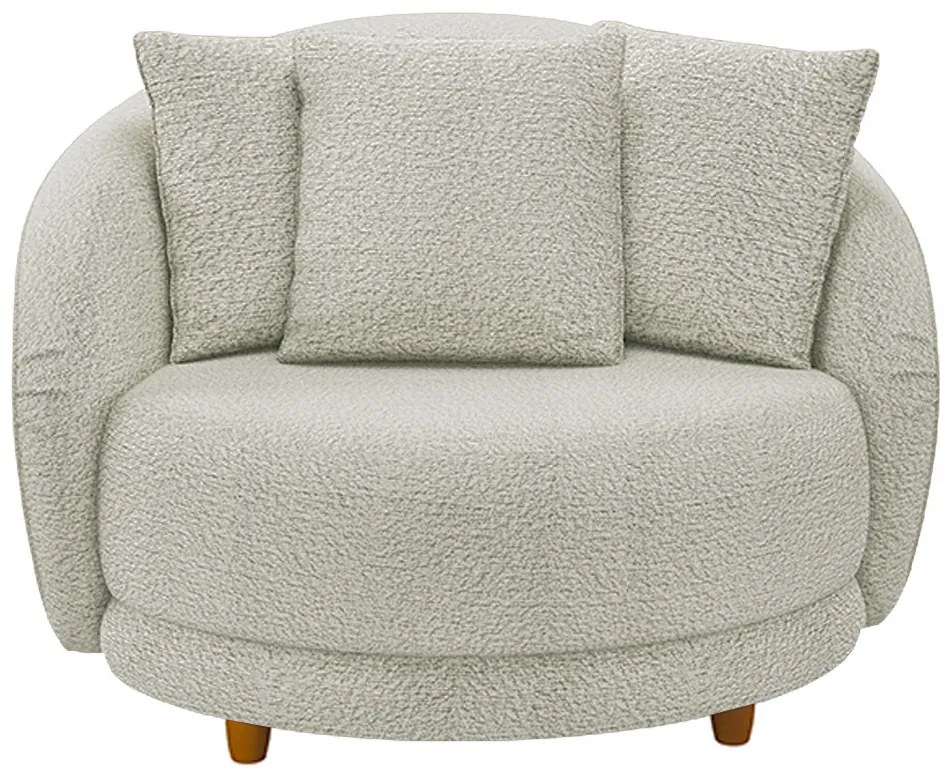 Poltrona Galáxia Pés Madeira Base Fixa com Almofadass Boucle Off White G45 - Gran Belo