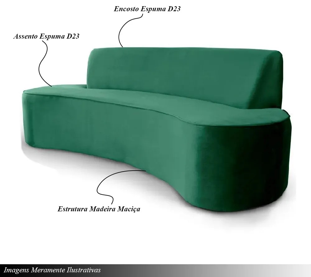 Sofá 3 Lugares Sala de Estar 180cm Estrutura em Madeira Bélgica Veludo Verde G15 - Gran Belo