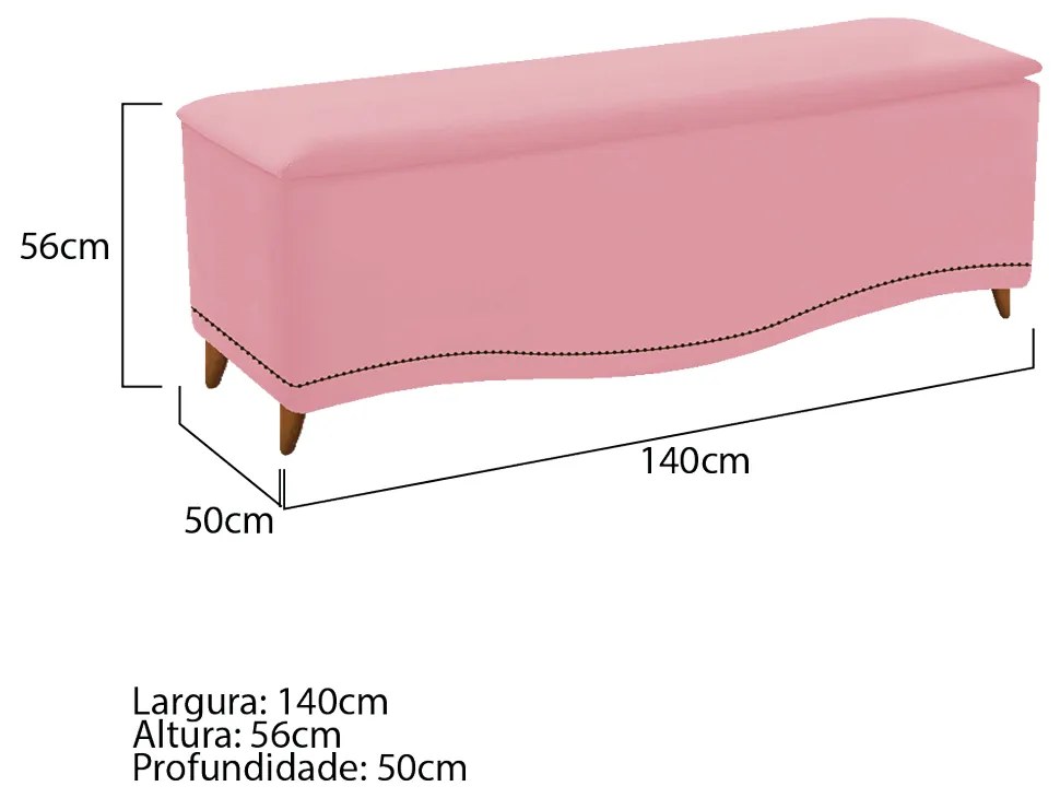 Calçadeira Estofada Yasmim 140 cm Casal Suede Rosa Bebê - ADJ Decor