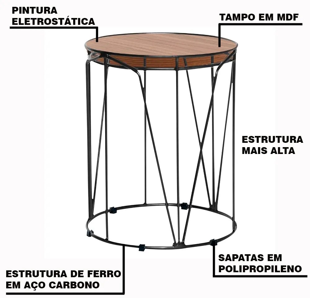 Conjunto de Mesas de Canto Rionegro 51cm e Solimões 39cm Bases Pretas G41 - Gran Belo