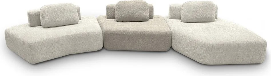 Sofá Ilha Sala de Estar 2 Módulos e Chaise Dakota Encosto Almofadas Soltas Bouclê Rústico OffWhite/Greige G33 - Gran Belo